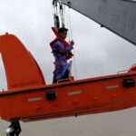 4.5M FRP 25HP Outboard Rescue Boat with 23KN Rescue Boat Davit For Trainning